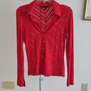 Guess Red Sheer Women's Vneck Button Down Blouse
